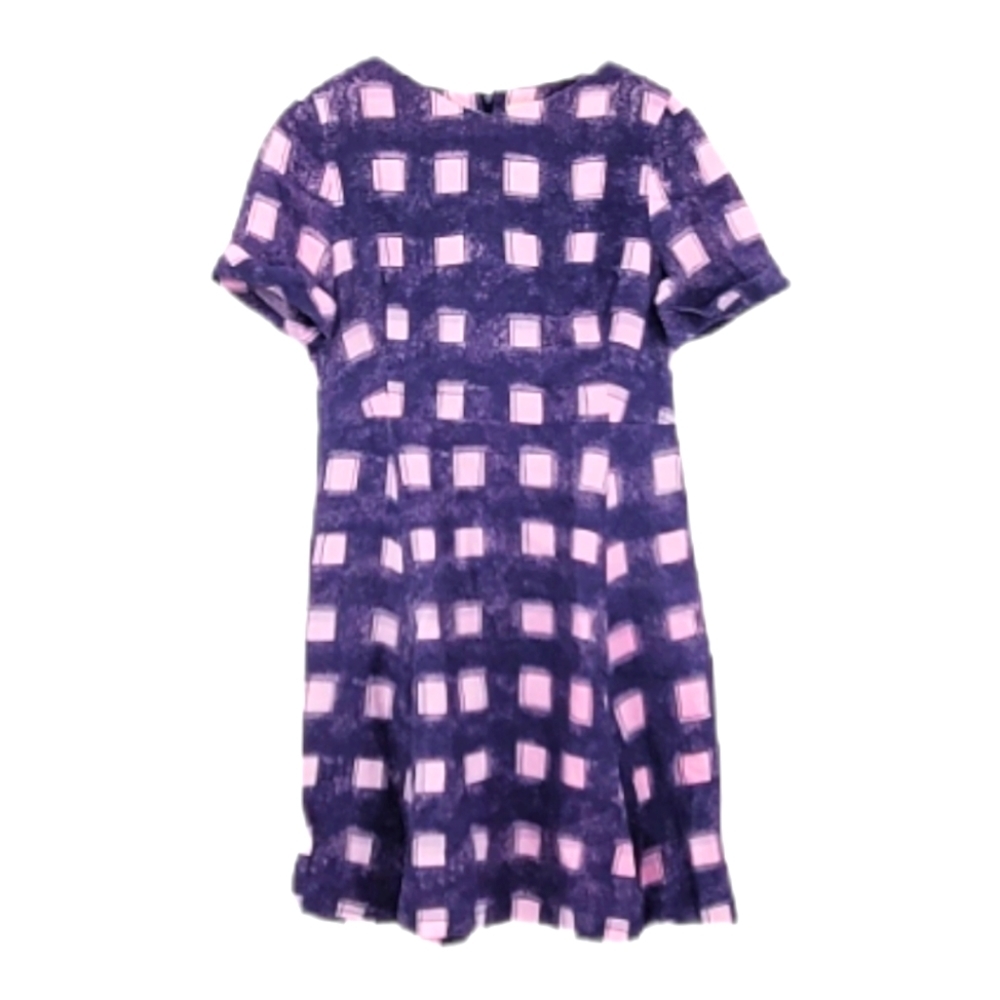 Tory Burch Short Sleeve Linen Navy and Pink Square Fit Flare Mini Dress 4 Small